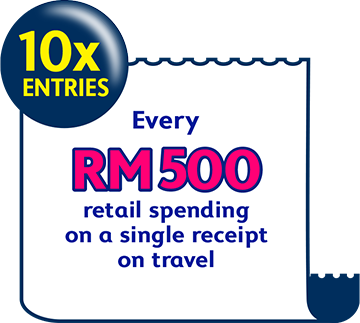 10x entries for every RM500 retail spending on a single receipt on travel